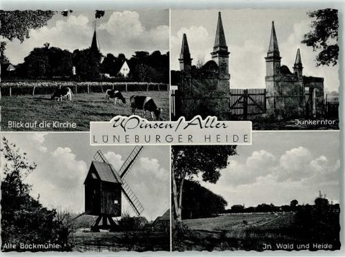 Winsen Blick auf die Kirche Junkerntor Alte Bockmühle In Wald und Heide Rückseite mit Abschürfungen bzw Kleberesten