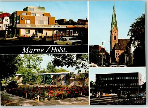 Marne Kirche Alte Marner Sparkasse Westbank Konditorei Rückseite mit Abschürfungen bzw Kleberesten