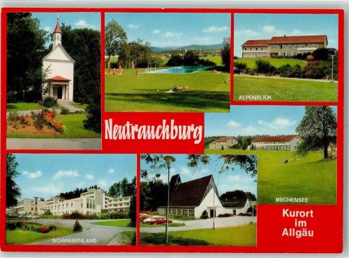 Neutrauchburg Kurhäuser Alpenblick Mechensee Schwabenland Schwimmbad Rückseite mit Abschürfungen bzw Kleberesten