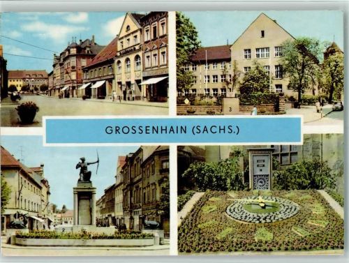 Großenhain Frauenmarkt Dianabrunnen VVN-Gedenkstätte und neue Berufsschule Blumenuhr