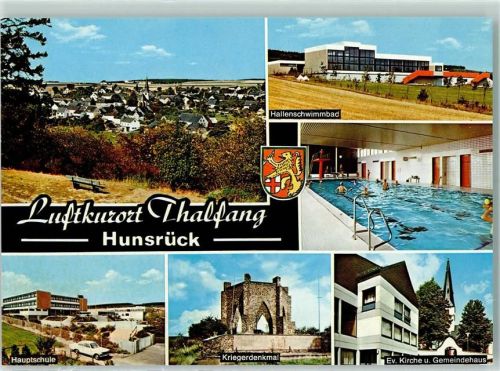 Thalfang Hallenschwimmbad Hauptschule Kriegerdenkmal e ev. Kirche Gemeindehaus mit Abschürfungen bzw Kleberesten