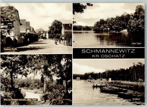 Schmannewitz Rückseite mit Abschürfungen und Kleberesten Torgauer Straße Alter Teich Weg zur Försterei und zum Alten Teich Waldbad