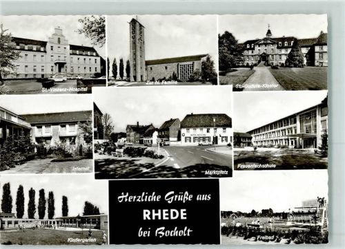 46414 W4292 Rhede , Westf Gebrauchsspuren Rückseite mit Abschürfungen und Kleberesten St.-Vinzenz-Hospital Zur hl. Familie St.-Gundula-Kloster Internat Marktplatz Frauenfachschule Kindergarten Freibad