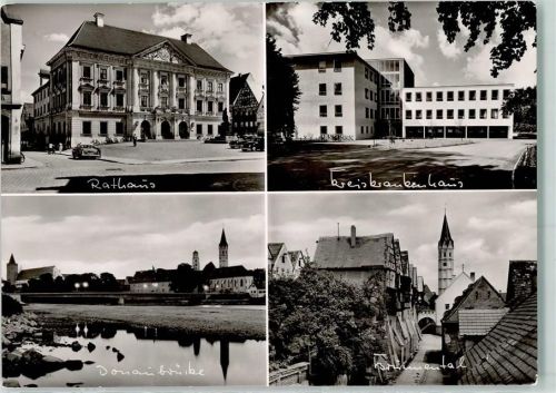 Lauingen Rückseite mit Abschürfungen und Kleberesten Rathaus Kreiskrankenhaus Donaubrücke Blumental