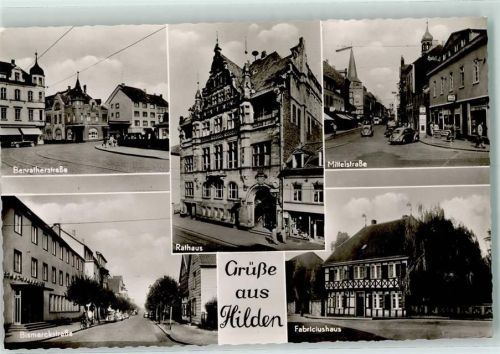 40721 W4010 Hilden - Benrathstraße Bismarckstraße Rathaus Mittelstraße Fabriciushaus Rückseite mit Abschürfungen bzw Kleberesten