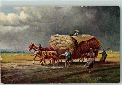 Landwirtschaft Ähren-Ernte sign. N.v. Santho AK