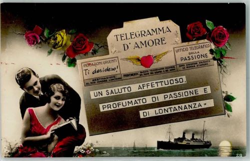 1944 Telegramm d`Amore handcoloriert AK