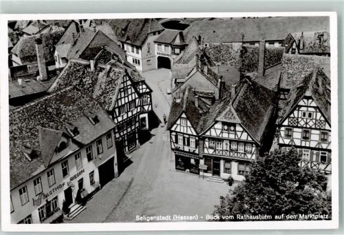 Seligenstadt Blick vom Rathausturm auf den Marktplatz