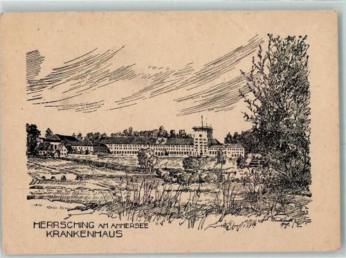 82211 W8036 Herrsching a. Ammersee Gebrauchsspuren Künstlerkarte Krankenhaus Zeichnung sign.