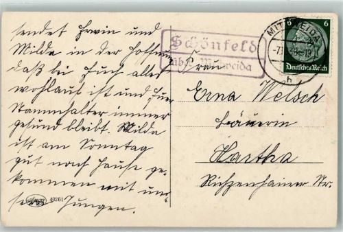 Milkau Landpoststempel Schönfeld über Mittweida