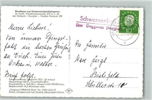 Schwarzenbach Landpoststempel über Gaggenau Murgtal