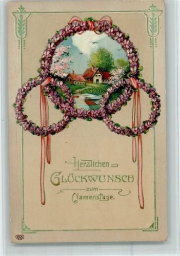 Namenstag - Veilchenblüten als Kränze - Jugendstil AK