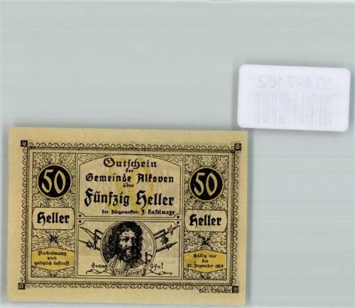 Alkoven Notgeld 50 Heller Mann Geissel Hellebarde