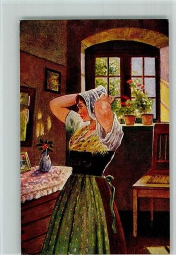 Verlag A.S.-M. Imita Ölkunst Postkarten Nr. 593 AK Trachten