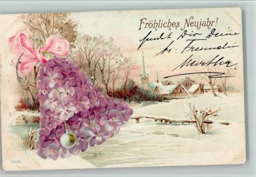 1900 Glocke aus Blüten , Neujahr AK