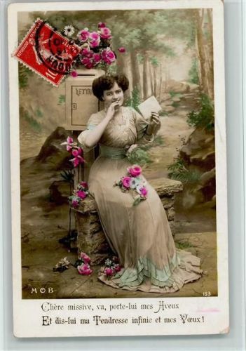 Fotoverlag MOB 153 - Frauenschönheit am Briefkasten AK Poesie Liebe