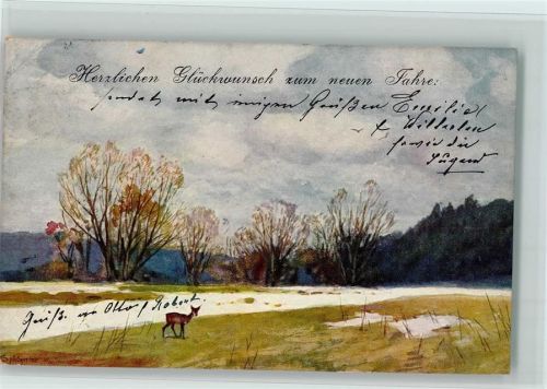 1903 Neujahr - Winterlandschaft mit Reh AK