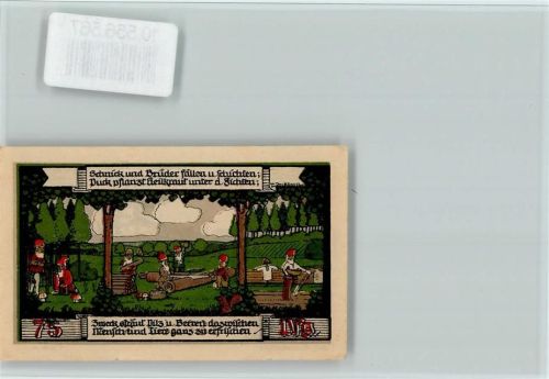06493 O4303 Ballenstedt Lithographie Notgeld, Zwerge , Bäume fällen