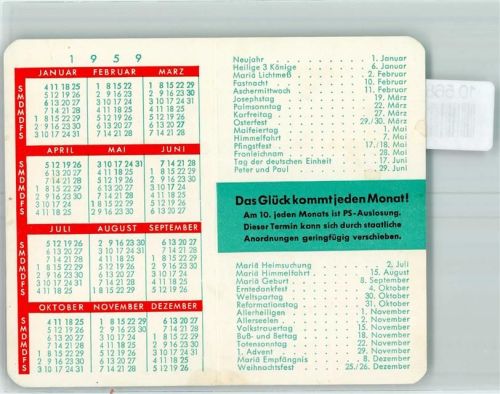 Karlsruhe Kalender Städt. Sparkasse 1959