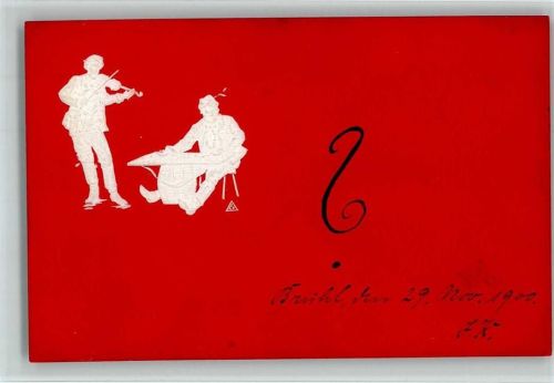 1900 Geigenspiler und Zither - weißer Prägedruck
