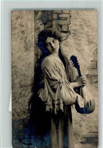 1908 Frau mit einer Laute/Mandoline , gute Erhaltung AK