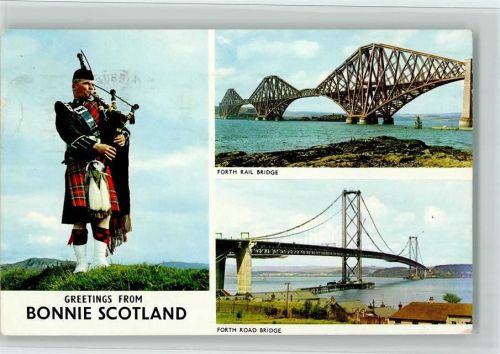 Scotland - Brücken, Forth Road Bridge , Forth Rail Bridge, Dudelsack 1967