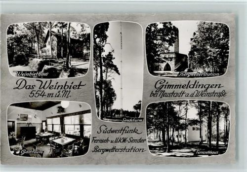 Gimmeldingen Weinbiethaus Innenaufnahme Gastraum Sendeturm Südwestfunk Fernsehhaus Bergwetterstation Mehrfachaufnahme