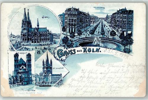 Köln Hohenstaufenring 1899 Lithographie Kölner Dom St. Gereonkirche Hohenstaufenring
