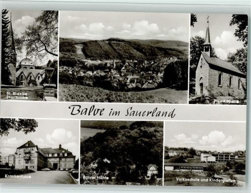 58802 W5983 Balve - St. Blasius Pfarrkirche Gesamtansicht Pius-Kapelle Krankenhaus Balver Höhle Volksschule Kindergarten
