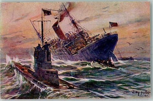 Kolonialkriegerdank - Vernichtung eines engl. Handelsdampfers durch ein Dt. U-Boot AK Stöwer, W.