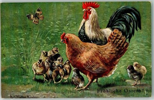 Fröhliche Ostern Hahn Huhn Küken Serie 442