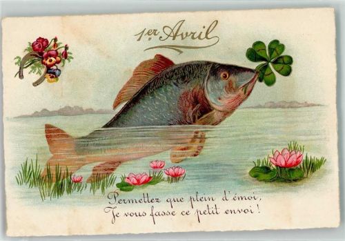 Fisch Hufeisen Seerose Kleeblatt AK