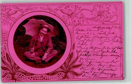 Mann mit einem Regenschirm Jugendstil Fotomontage 1901 Privatfoto AK