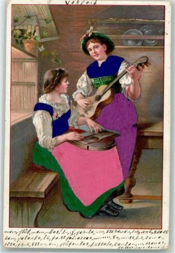 1901 mit echt Stoff Applikation Frau Gitarre