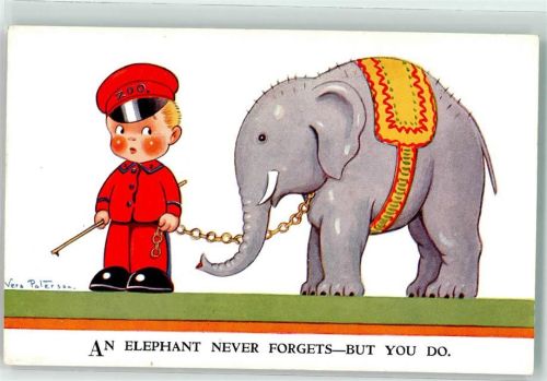 sign. Vera Paterson Elefant Tierpfleger Kind