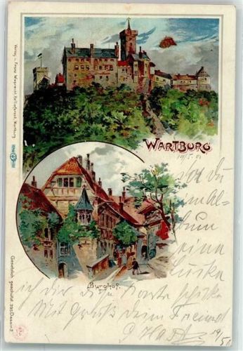 99510 O5321 Wartburg 1901 Lithographie Wartburg und Burghof