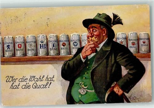 1937 Humor Bierkrüge verschiedener Biersorten