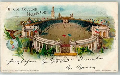 Omaha 1901 Stadion Ort lt. Stempel Lithographie