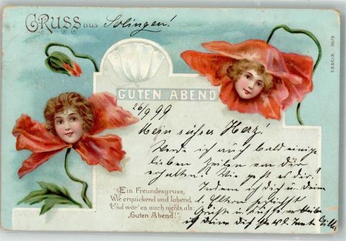 1899 Gruss aus Tageszeit Guten Abend Mohnblumen