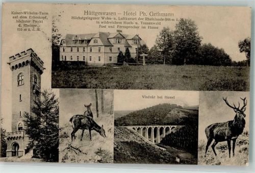 Hüttgeswasen 1914 Hotel Ph. Gethmann Kaiser-Wilhelm-Turm auf dem Erbeskopf Viadukt bei Hoxel Fotograf Schulz