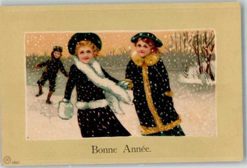 Kinder Muff Pelzmode Verlag Winkler & Voigt 4961 Passepartout Schlittschuh 1900 Lithographie / Prägedruck