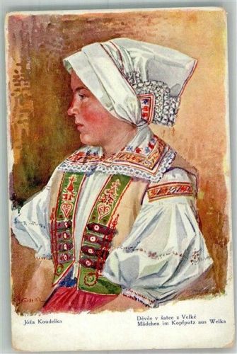 Velka nad Velickou Tracht sign. Koudelka, J. Mädchen mit Kopfputz Künstlerkarte