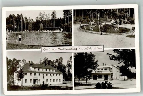 Waldkraiburg 1955 Schwimmbad Pension Kino Scala Notopfermarke Berlin