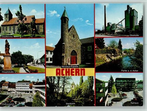 Achern Stadtkirche Hauptstraße Rathausplatz Stadtpark Nicolaus-Kapelle Glashütte Partie an der Acher Rathaus Mehrfachaufnahme