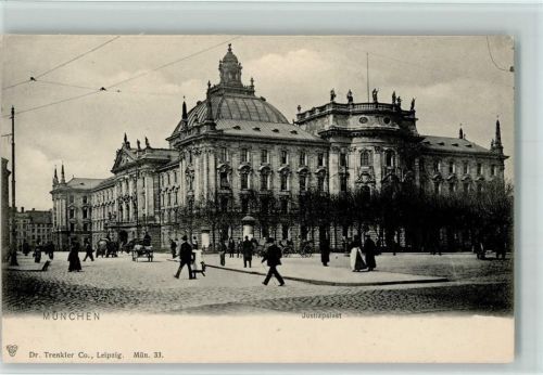 München Justizpalast ca 1905 AK viele Menschen