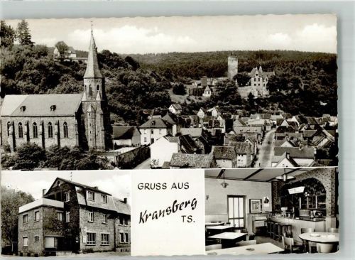 61250 W6390 Kransberg , Taunus 1967 Foto AK Kirche Schloss Gasthaus Zum Schlossblick