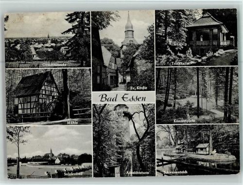 Bad Essen Gesamtansicht Mühle Solefreibad Evangel. Kirche Aussichtsturm Trinkhalle Konzertplatz Schwanenteich