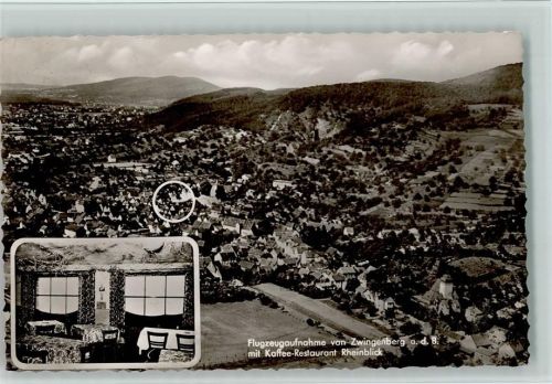 Zwingenberg Luftaufnahme Gesamtansicht Kaffee Restaurant Rheinblick 2-Bildaufnahme