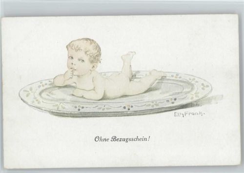 Baby auf einem Teller "Ohne Bezugsschein"