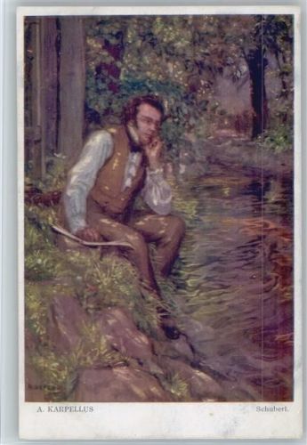 sign Karpellus - Schubert am Bach sitzend - Galerie Wiener Künstlr Nr. 540 AK